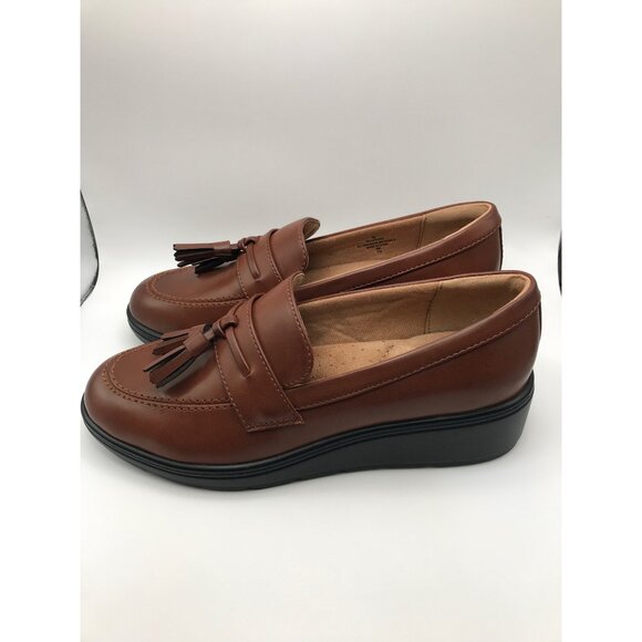 Easy Spirit Tracen Wedge Loafer Tassel Slip On Brown 7M NWOB - Picture 2 of 6